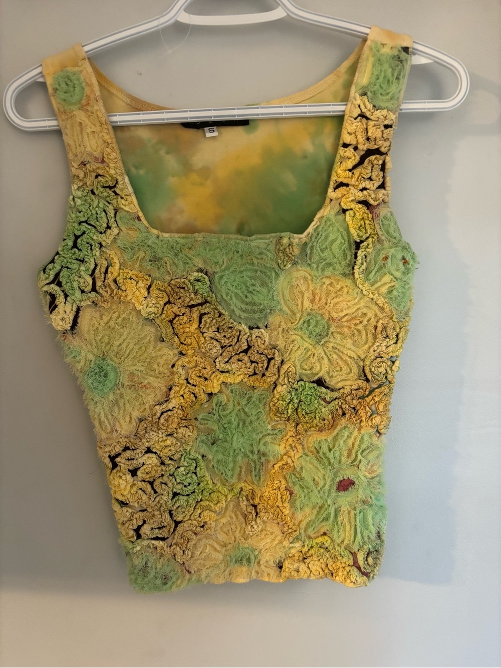 Mezon Yellow and Green Floral Appliqué Tank Top